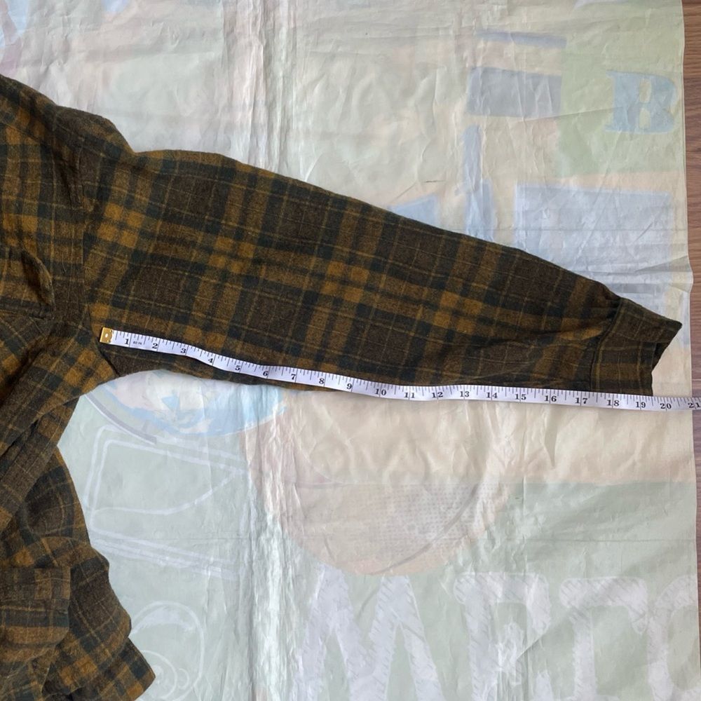 Vintage 60s Pendleton 100% Virgin Wool Plaid Shirt - Mustard/Olive/Brown Men’s L - Picture 4 of 16